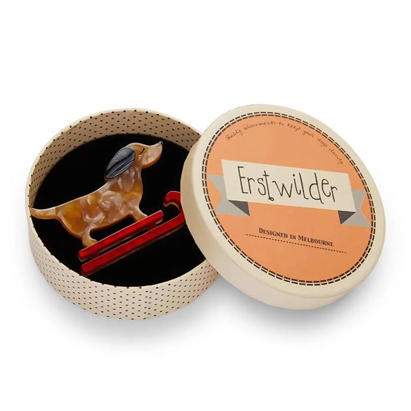 Erstwilder Little Red The Puppy Sled Brooch* Brooches