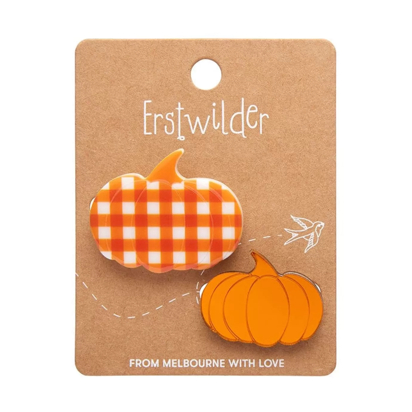Erstwilder Pumpkin Patch Mini Brooch Set - Orange & Orange Gingham* Brooches