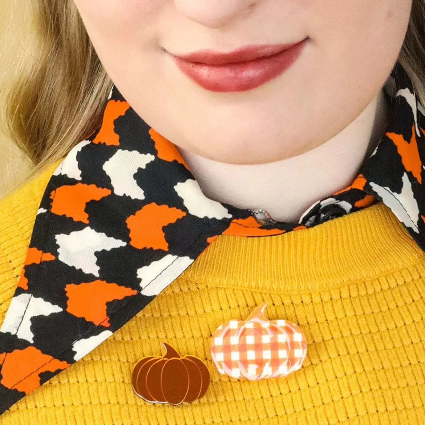 Erstwilder Pumpkin Patch Mini Brooch Set - Orange & Orange Gingham* Brooches