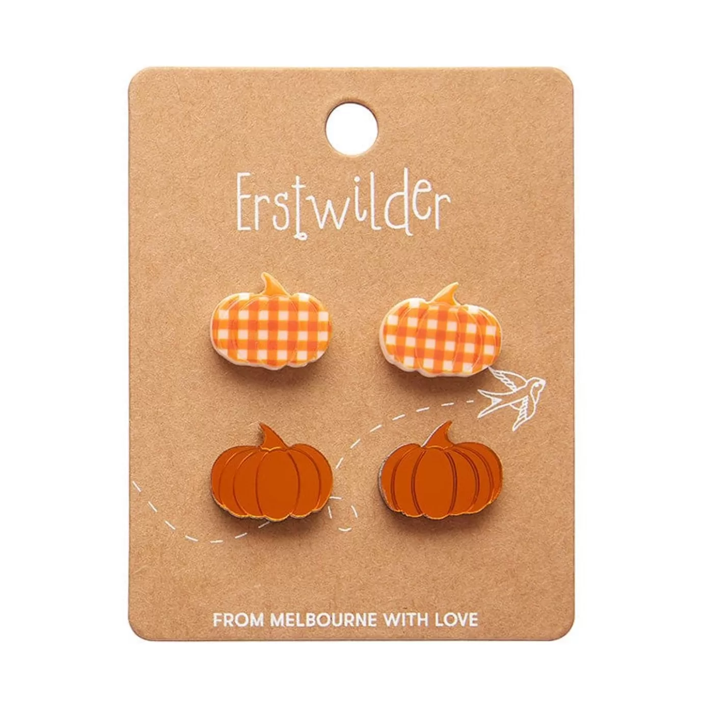Erstwilder Pumpkin Patch Stud Earrings Set - Orange & Orange Gingham* Essential Earrings